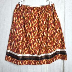 Native American Handmade A-Line Ribbon Skirt Red Brown Feathers Plus Size